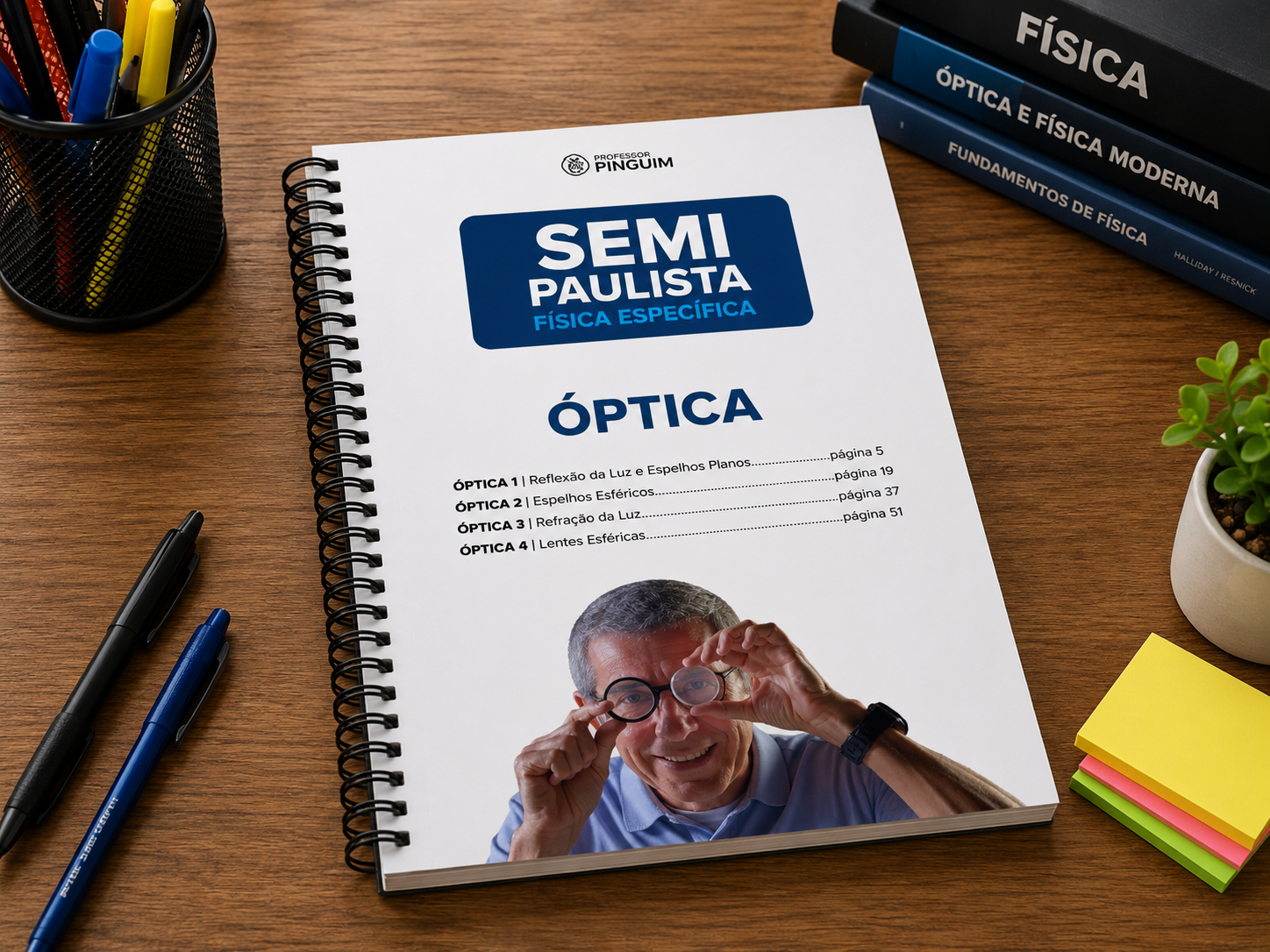 Apostila do curso aberta, com a teoria em tópicos e espaço pra anotar, pra imprimir ou usar no tablet.